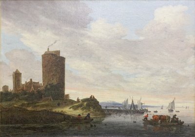 The Big Tower, River Landscape by Salomon van Ruisdael or Ruysdael